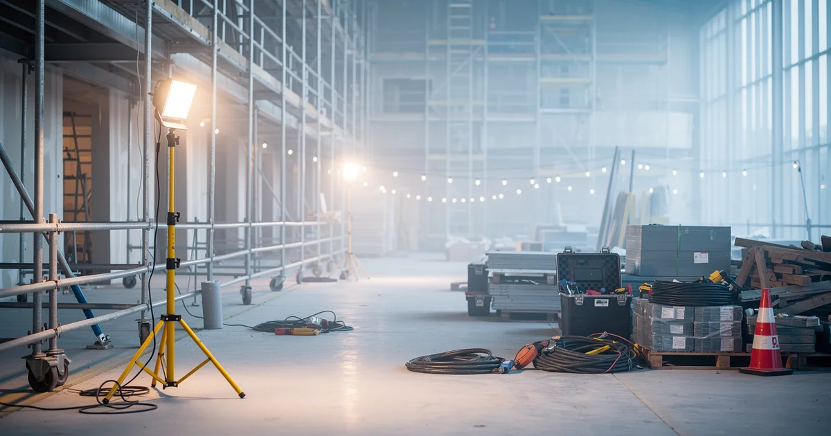 industrial scene illustrating temporary lighting safety inspection 30 day routine — How to Build a Temporary Lighting Safety