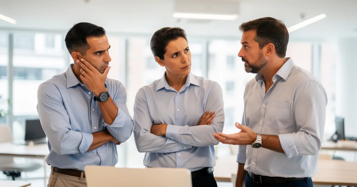 professional scene illustrating burnout laboral 5 mitos que rrhh aun cree — Burnout laboral: 5 mitos que RRHH aún cree